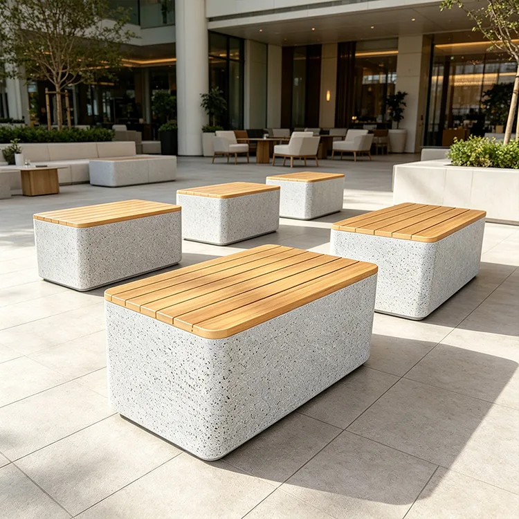 Komersial FRP Terrazzo Cube Bangku