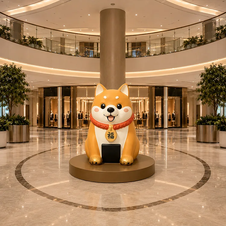 Fiberglass Fortune Dog Patung