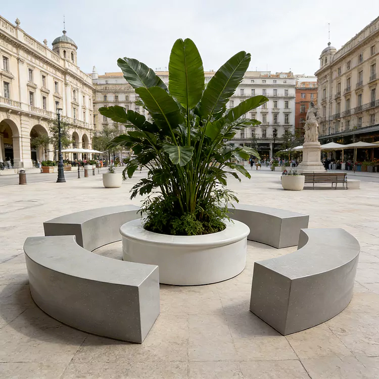 C Shaped FRP Outdoor Bench with Round Table