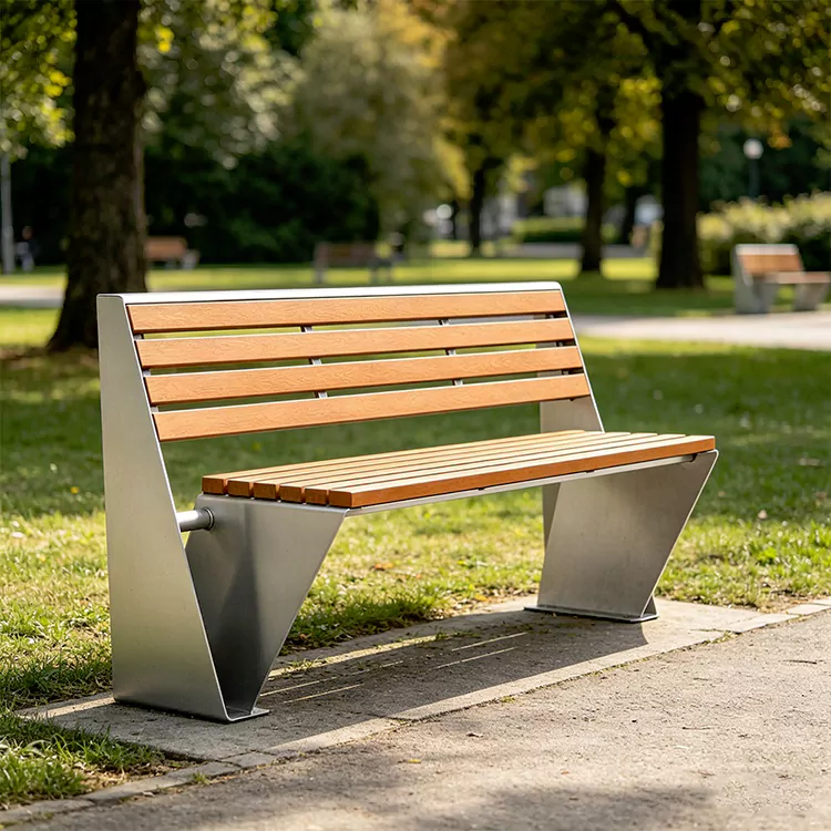 Commercial Metal Frame Bench with Wooden Seat