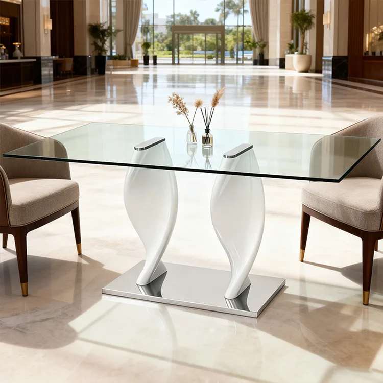 Modern Dining Table FRP Sikil Lan Base Stainless Steel